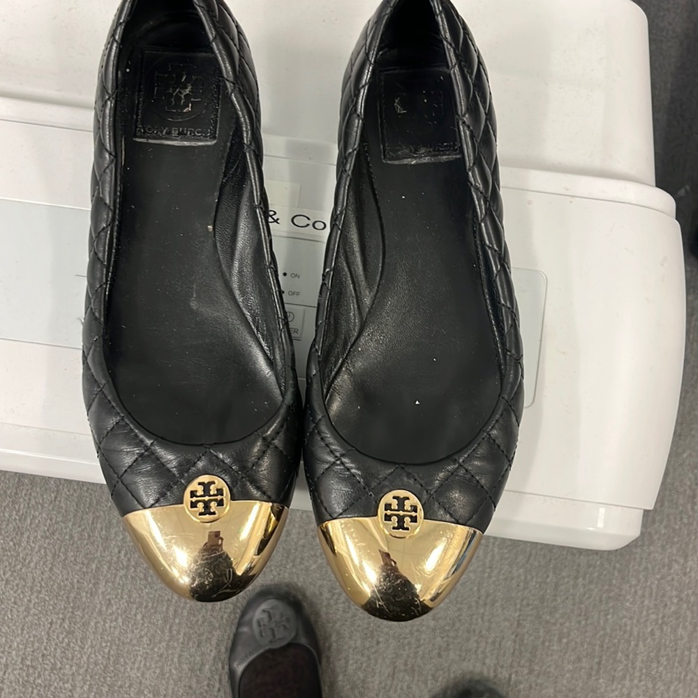 Tory Burch Kaitlin Quilted Leather Gold Toe Ballet